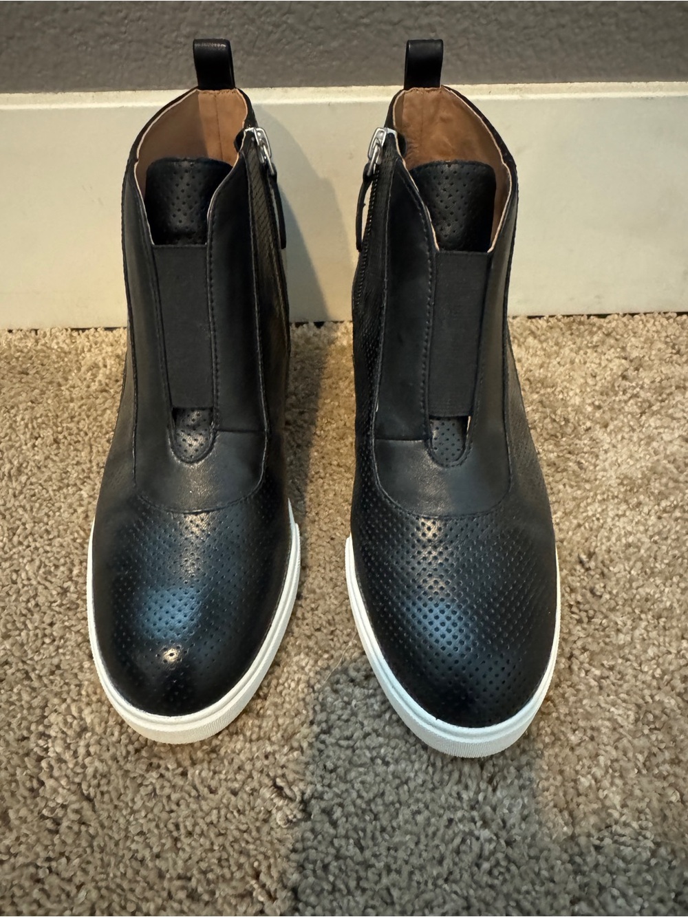Black Perforated Wedge Sneakers for Women